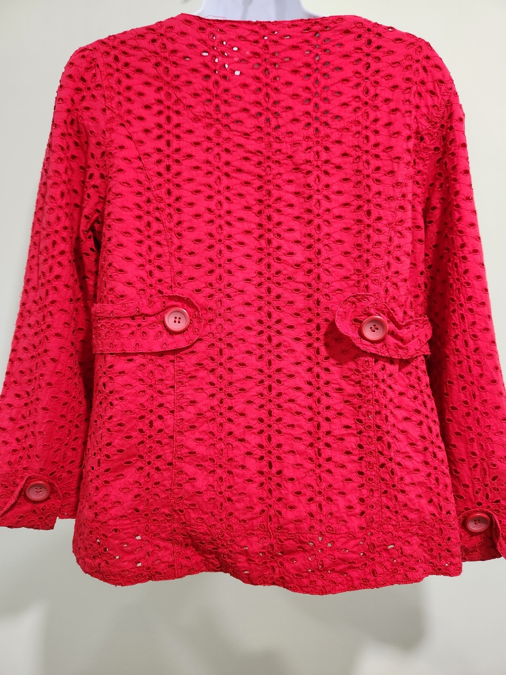 Tulle Bright Red Eyelet Button-Front Jacket - Picture 5 of 7